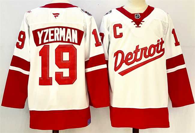 Men%27s Detroit Red Wings #19 Steve Yzerman White Red 2024-25 With C Patch Stitched Jersey